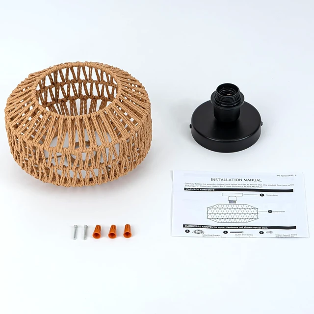 Alt view image 4 of 6 - Mini Rattan Boho Ceiling Light Fixture, Small Woven Semi Flush Mount Ceiling Light, Wicker Light Fixture Hallway,Laundry Room, Closet,Nursery E26 1 Light