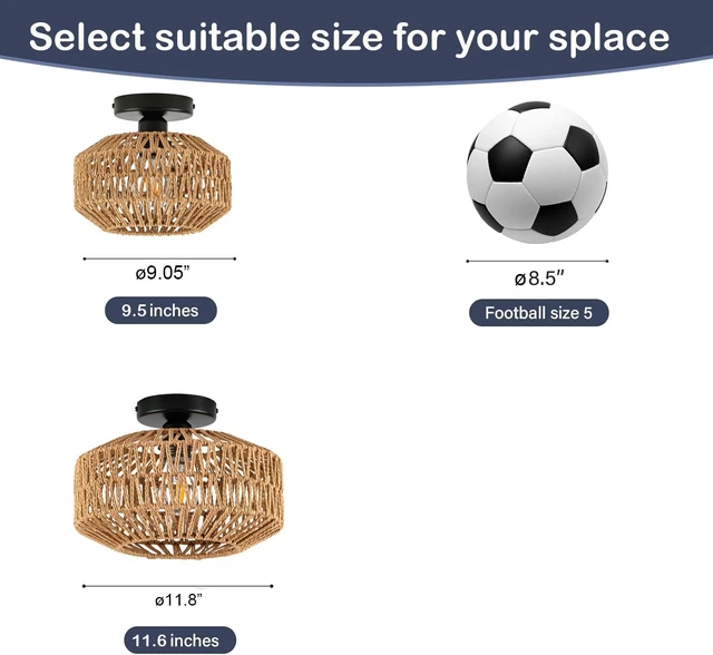 Alt view image 6 of 6 - Mini Rattan Boho Ceiling Light Fixture, Small Woven Semi Flush Mount Ceiling Light, Wicker Light Fixture Hallway,Laundry Room, Closet,Nursery E26 1 Light