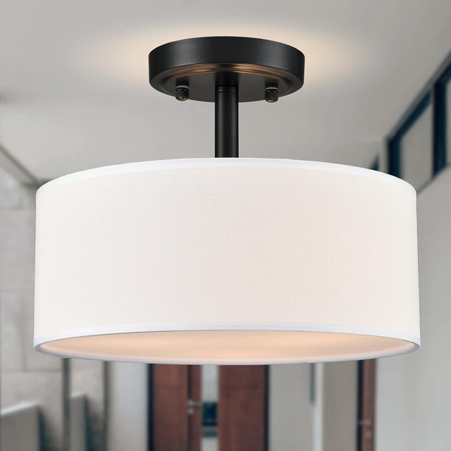 Main image of Modern 3 Light Black Drum Semi Flush Mount Ceiling Light Fixture