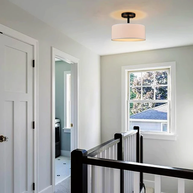 Alt view image 2 of 7 - Modern 3 Light Black Drum Semi Flush Mount Ceiling Light Fixture