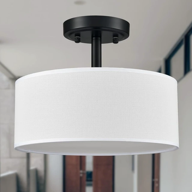 Alt view image 3 of 7 - Modern 3 Light Black Drum Semi Flush Mount Ceiling Light Fixture