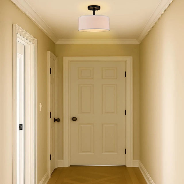 Alt view image 4 of 7 - Modern 3 Light Black Drum Semi Flush Mount Ceiling Light Fixture