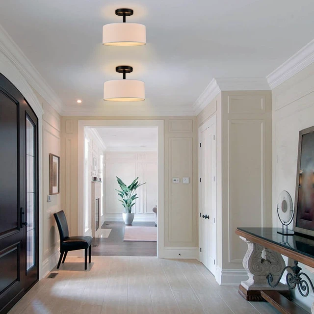 Alt view image 5 of 7 - Modern 3 Light Black Drum Semi Flush Mount Ceiling Light Fixture