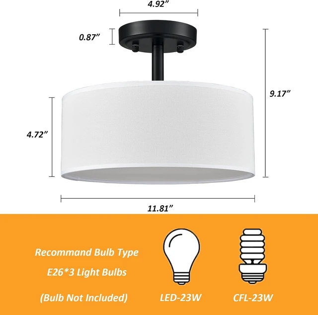 Alt view image 6 of 7 - Modern 3 Light Black Drum Semi Flush Mount Ceiling Light Fixture