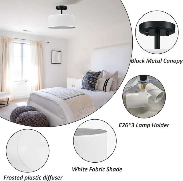 Alt view image 7 of 7 - Modern 3 Light Black Drum Semi Flush Mount Ceiling Light Fixture