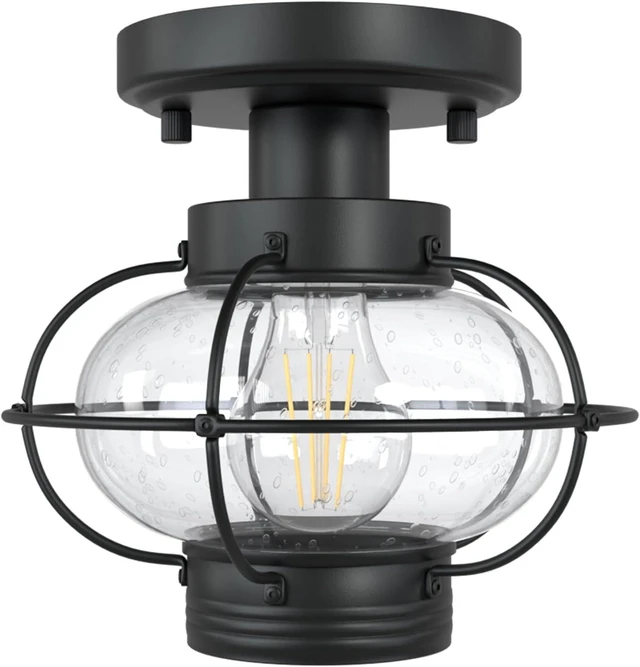 Main image of Porch Ceiling Light, Farmhouse Industrial Flush Mount, Glass Globe E26