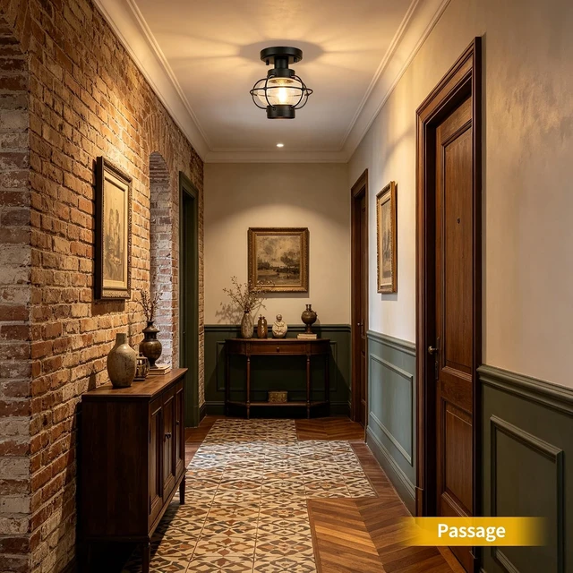 Alt view image 6 of 7 - Porch Ceiling Light, Farmhouse Industrial Flush Mount, Glass Globe E26
