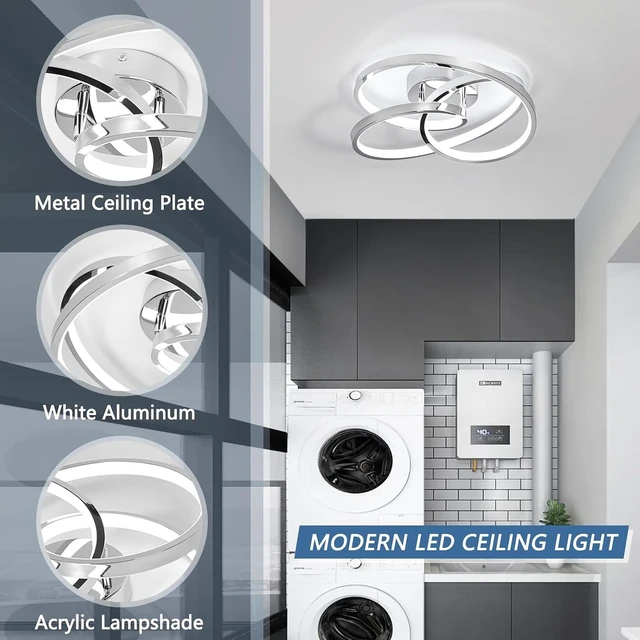 Alt view image 6 of 7 - LED Ceiling Light Fixtures,36W Flush Mount Modern LED Ceiling Light,Cool White 6000K Close to Ceiling Lights for Hallway Bedroom Dining Room Kitchen Bathroom (Chrome, 6000K)