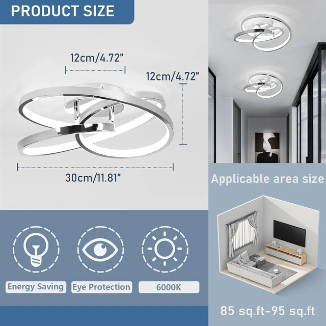 Alt view image 5 of 7 - LED Ceiling Light Fixtures,36W Flush Mount Modern LED Ceiling Light,Cool White 6000K Close to Ceiling Lights for Hallway Bedroom Dining Room Kitchen Bathroom (Chrome, 6000K)