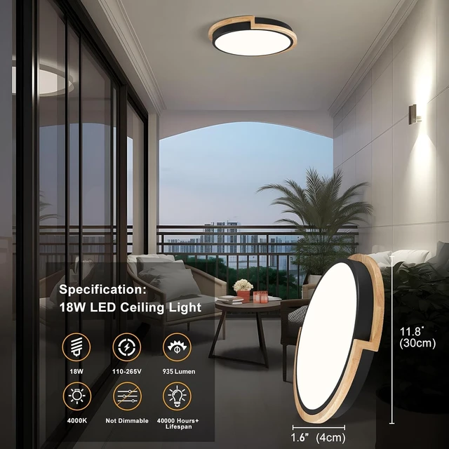 Alt view image 3 of 7 - Modern LED Ceiling Light, Kitchen Light Fixtures with Wood Trim