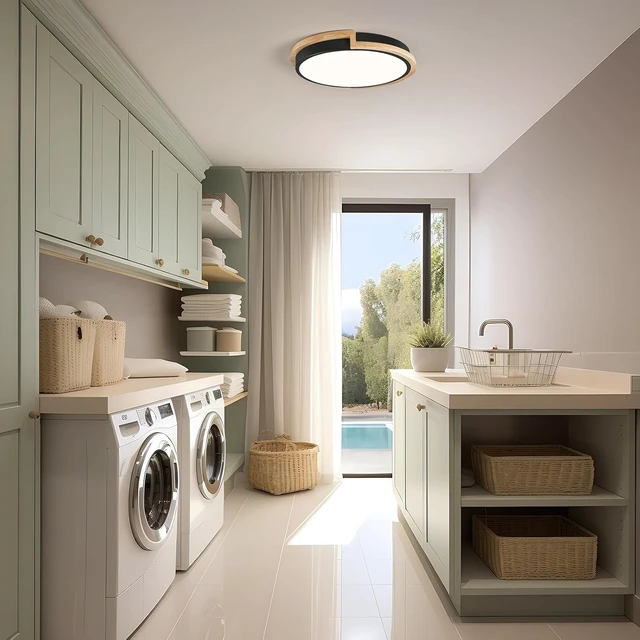 Alt view image 7 of 7 - Modern LED Ceiling Light, Kitchen Light Fixtures with Wood Trim