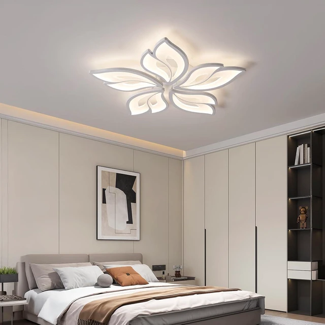 Main image of JAYMP 25.6" Flower Shaped Ceiling Light Dimmable Modern Ceiling Lamp Remote Control LED Lighting Fixture for Bedroom Dining Room Kitchen (White/5 Petals)