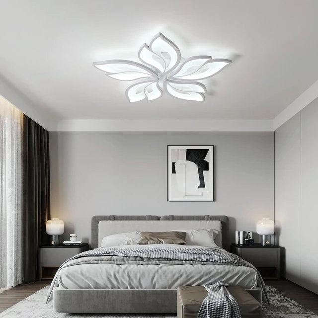 Alt view image 2 of 7 - JAYMP 25.6" Flower Shaped Ceiling Light Dimmable Modern Ceiling Lamp Remote Control LED Lighting Fixture for Bedroom Dining Room Kitchen (White/5 Petals)