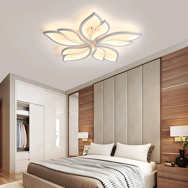 Alt view image 3 of 7 - JAYMP 25.6" Flower Shaped Ceiling Light Dimmable Modern Ceiling Lamp Remote Control LED Lighting Fixture for Bedroom Dining Room Kitchen (White/5 Petals)