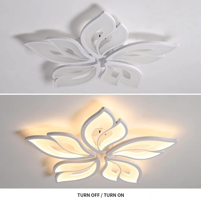 Alt view image 4 of 7 - JAYMP 25.6" Flower Shaped Ceiling Light Dimmable Modern Ceiling Lamp Remote Control LED Lighting Fixture for Bedroom Dining Room Kitchen (White/5 Petals)