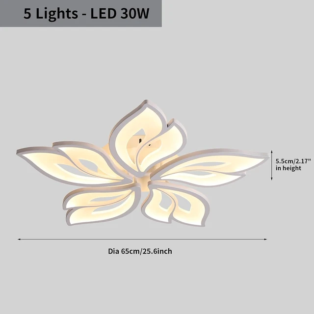 Alt view image 6 of 7 - JAYMP 25.6" Flower Shaped Ceiling Light Dimmable Modern Ceiling Lamp Remote Control LED Lighting Fixture for Bedroom Dining Room Kitchen (White/5 Petals)