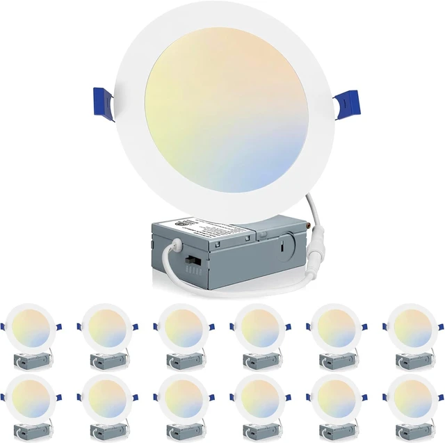 Main image of Meconard 12 Pack 6 Inch 5CCT LED Recessed Lighting, Canless Wafer Downlight