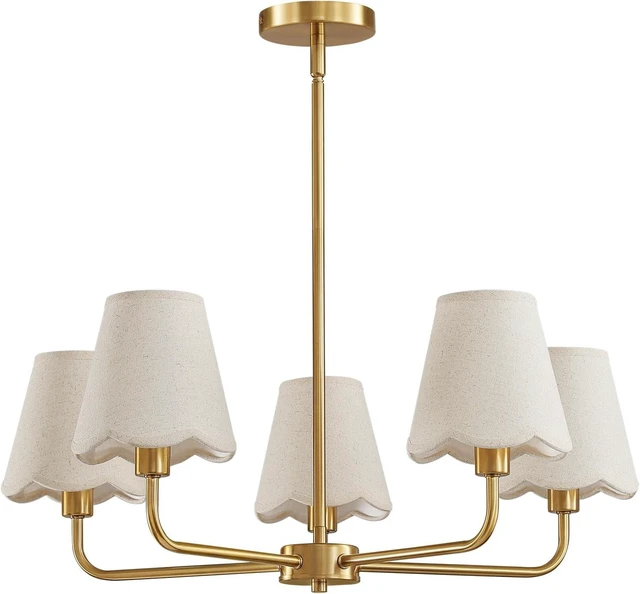 Main image of KAISITE Modern Gold Chandelier 5-Light Farmhouse Chandelier for Dining Room Industrial Dining Kitchen Light Fixture Over Table Ceiling Chandelier for Bedroom Living Room Foyer Entryway