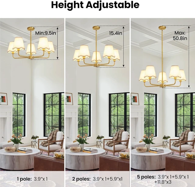 Alt view image 4 of 7 - KAISITE Modern Gold Chandelier 5-Light Farmhouse Chandelier for Dining Room Industrial Dining Kitchen Light Fixture Over Table Ceiling Chandelier for Bedroom Living Room Foyer Entryway