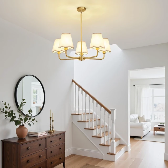 Alt view image 7 of 7 - KAISITE Modern Gold Chandelier 5-Light Farmhouse Chandelier for Dining Room Industrial Dining Kitchen Light Fixture Over Table Ceiling Chandelier for Bedroom Living Room Foyer Entryway