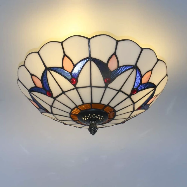 Alt view image 2 of 5 - 12 Inch Vintage Chandeliers Light Tiffany Style Stained Glass Ceiling Light Stained Glass Flush Mount Ceiling Lighting Fixtures (12 Inch WB)
