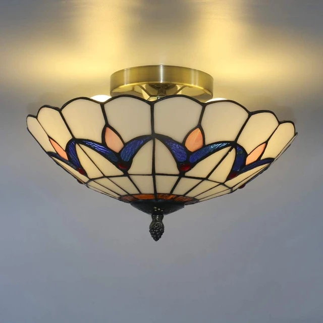 Alt view image 3 of 5 - 12 Inch Vintage Chandeliers Light Tiffany Style Stained Glass Ceiling Light Stained Glass Flush Mount Ceiling Lighting Fixtures (12 Inch WB)
