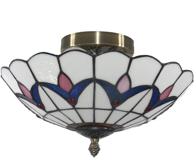 Alt view image 4 of 5 - 12 Inch Vintage Chandeliers Light Tiffany Style Stained Glass Ceiling Light Stained Glass Flush Mount Ceiling Lighting Fixtures (12 Inch WB)