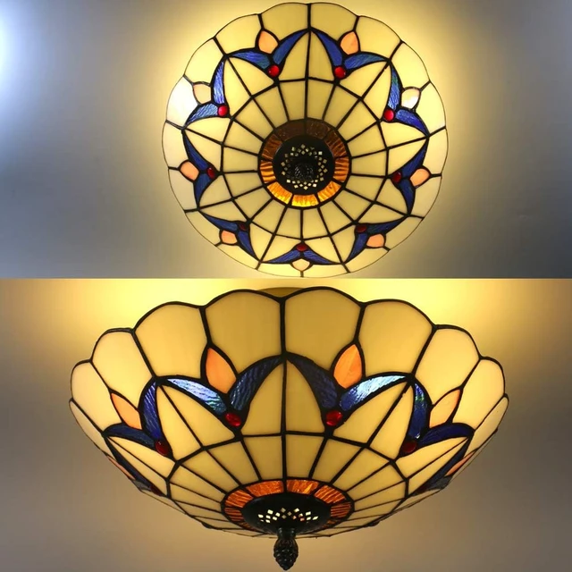 Alt view image 5 of 5 - 12 Inch Vintage Chandeliers Light Tiffany Style Stained Glass Ceiling Light Stained Glass Flush Mount Ceiling Lighting Fixtures (12 Inch WB)