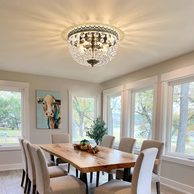 Alt view image 4 of 7 - Crystal Flush Mount Ceiling Light Fixture French Empire Chandelier