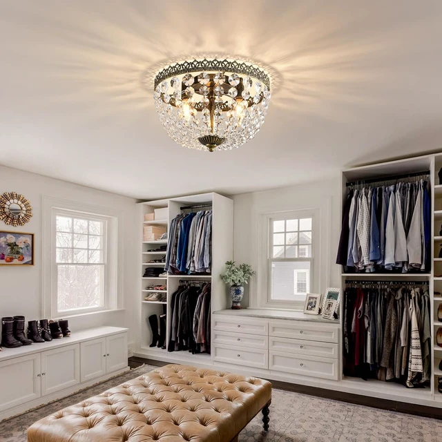 Alt view image 6 of 7 - Crystal Flush Mount Ceiling Light Fixture French Empire Chandelier