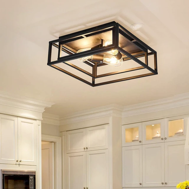 Main image of ZGLAOJT Black Flush Mount Ceiling Light Fixture3-Light Industrial Metal Close to Ceiling LightsFarmhouse Lighting for Hallway Bedroom Kitchen Dining Room