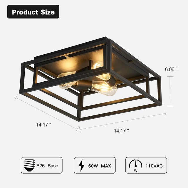 Alt view image 2 of 7 - ZGLAOJT Black Flush Mount Ceiling Light Fixture3-Light Industrial Metal Close to Ceiling LightsFarmhouse Lighting for Hallway Bedroom Kitchen Dining Room