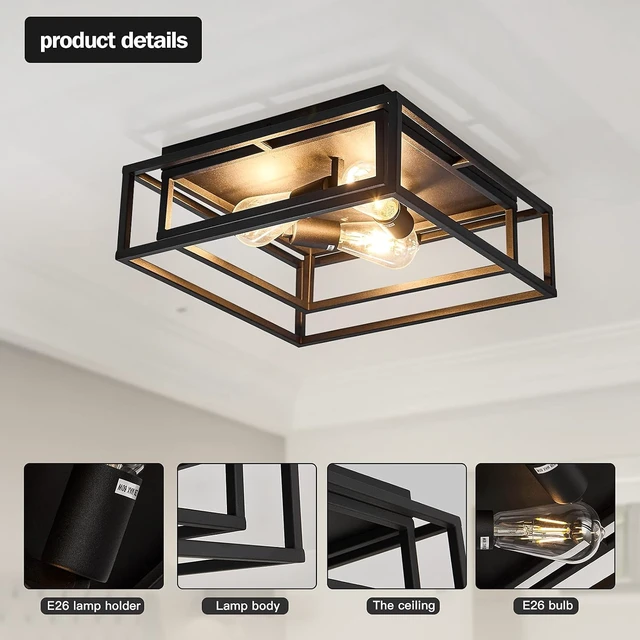 Alt view image 3 of 7 - ZGLAOJT Black Flush Mount Ceiling Light Fixture3-Light Industrial Metal Close to Ceiling LightsFarmhouse Lighting for Hallway Bedroom Kitchen Dining Room