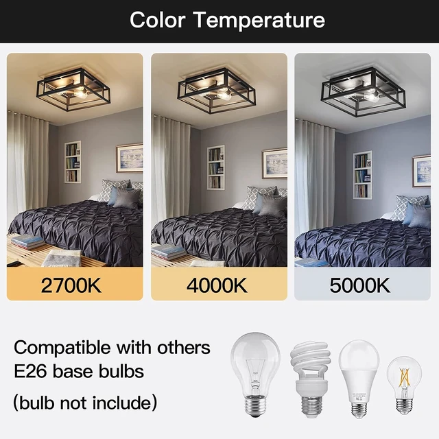 Alt view image 4 of 7 - ZGLAOJT Black Flush Mount Ceiling Light Fixture3-Light Industrial Metal Close to Ceiling LightsFarmhouse Lighting for Hallway Bedroom Kitchen Dining Room