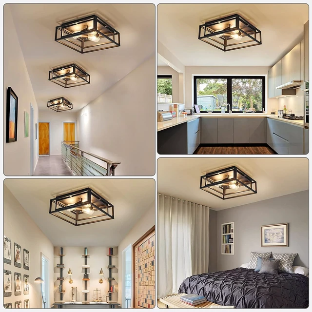 Alt view image 5 of 7 - ZGLAOJT Black Flush Mount Ceiling Light Fixture3-Light Industrial Metal Close to Ceiling LightsFarmhouse Lighting for Hallway Bedroom Kitchen Dining Room