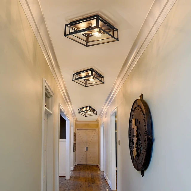 Alt view image 7 of 7 - ZGLAOJT Black Flush Mount Ceiling Light Fixture3-Light Industrial Metal Close to Ceiling LightsFarmhouse Lighting for Hallway Bedroom Kitchen Dining Room