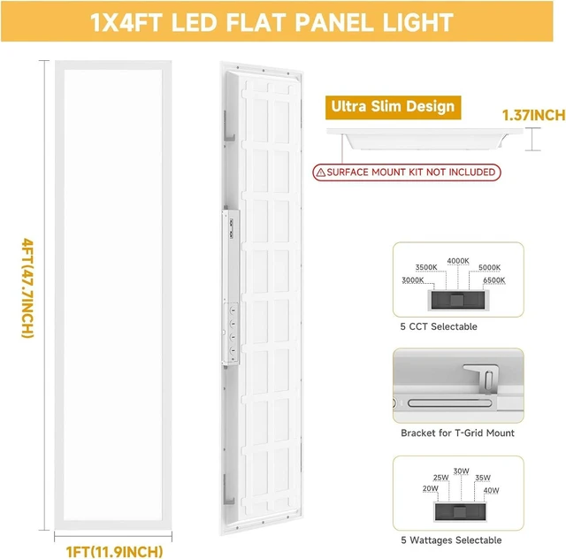 Alt view image 4 of 7 - 2 Pack 1x4 LED Flat Panel Lights with 5CCT Selectable, 5040LM, ETL