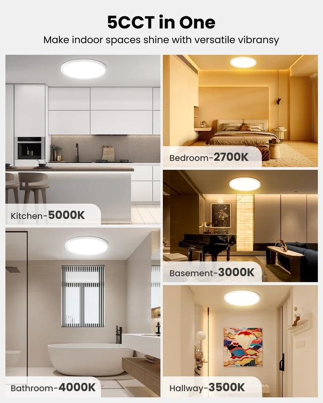 Alt view image 4 of 7 - 8Inch Low Profile Ceiling Light, 15W 1200LM 5CCT Ultra Thin Surface Mount Light for Wet Location, No Flicker and Dimmable Flush Mount Lighting, 8 Inch 4Pack Gold