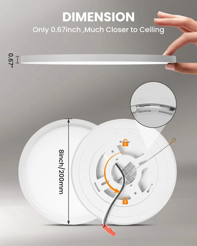 Alt view image 5 of 7 - 8Inch Low Profile Ceiling Light, 15W 1200LM 5CCT Ultra Thin Surface Mount Light for Wet Location, No Flicker and Dimmable Flush Mount Lighting, 8 Inch 4Pack Gold