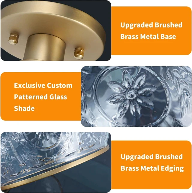 Alt view image 4 of 7 - Gold Semi-Flush Mount Ceiling Light with Globe Glass Vintage Ceiling Lighting for Hallway, Kitchen, Entryway, Bathroom & Closet