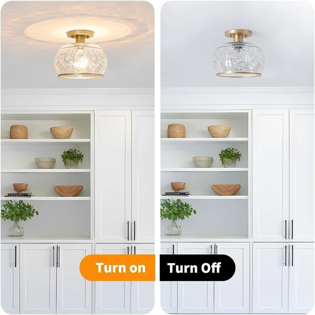 Alt view image 6 of 7 - Gold Semi-Flush Mount Ceiling Light with Globe Glass Vintage Ceiling Lighting for Hallway, Kitchen, Entryway, Bathroom & Closet