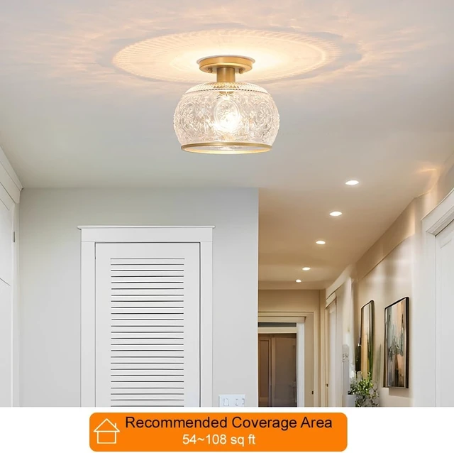 Alt view image 7 of 7 - Gold Semi-Flush Mount Ceiling Light with Globe Glass Vintage Ceiling Lighting for Hallway, Kitchen, Entryway, Bathroom & Closet