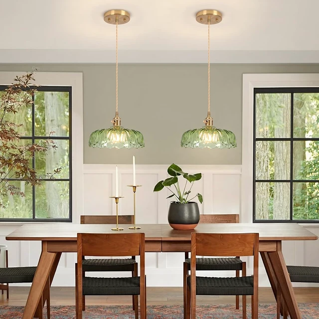 Alt view image 6 of 7 - Battery Operated Pendant Light,Vintage Light Fixtures RGB Light Bulb 2500mAh 9.4in Green Modern Chandelier with Remote Control Wireless Adjustable Rechargeable Chandelier for Kitchen Island 1Light