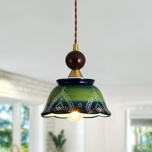 Main image of vintage ceramic pendant light 1-Light Green Adjustable Cord Chandelier
