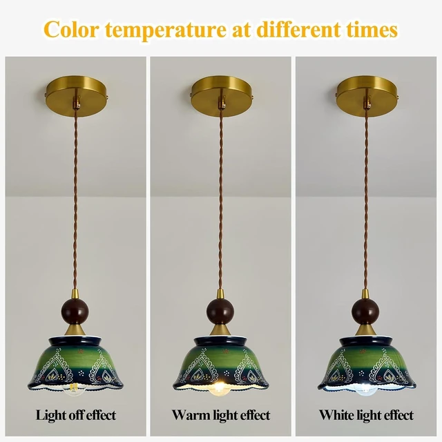 Alt view image 4 of 7 - vintage ceramic pendant light 1-Light Green Adjustable Cord Chandelier