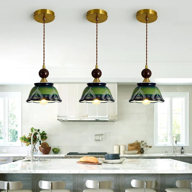 Alt view image 5 of 7 - vintage ceramic pendant light 1-Light Green Adjustable Cord Chandelier