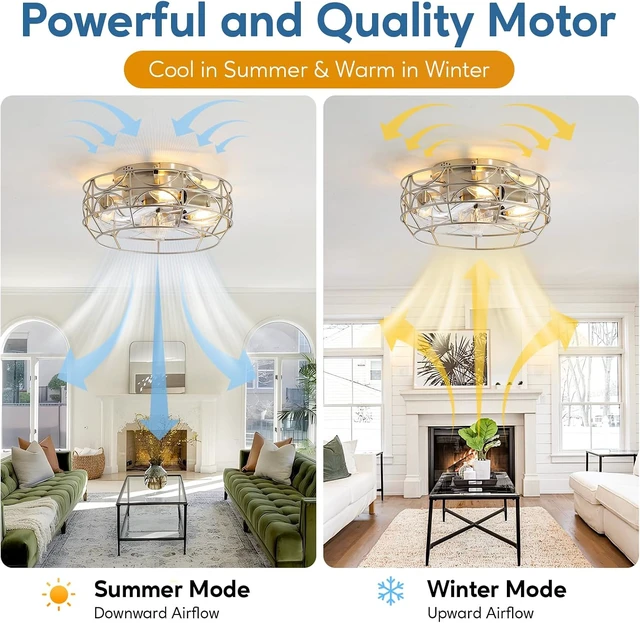 Alt view image 5 of 7 - Nickel Caged Ceiling Fans with Lights and Remote,6 Speeds,12 inch Industrial Flush Mount Ceiling Fan with Light, Modern Bladeless Fan Lights Ceiling Fixtures for Kitchen, Bedroom,Indoor