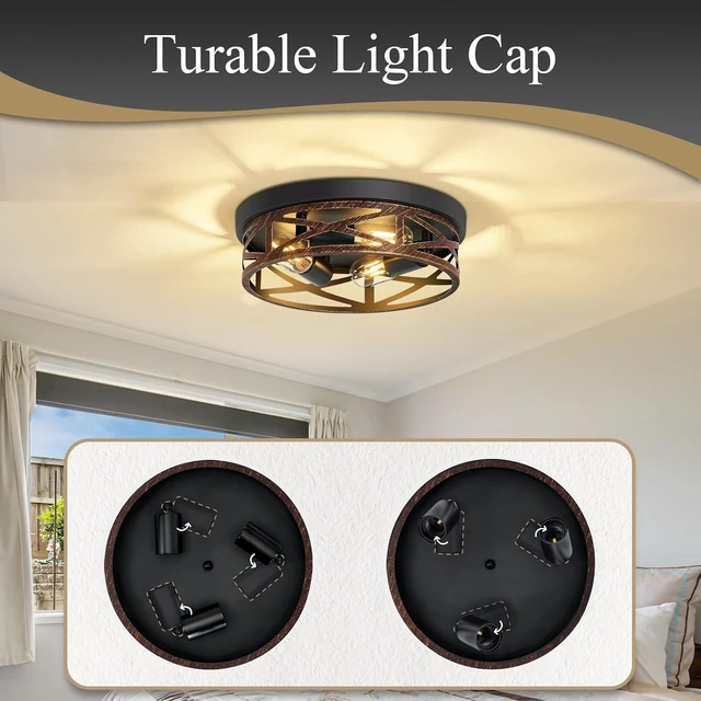 Alt view image 3 of 7 - SKEJAO Flush Mount Ceiling Light Fixture,Vintage Metal Black Hallway Light Fixtures Ceiling,Light Fixtures Ceiling Mount for Farmhouse,Kitchen,Hall,Brown(1 Pack (Retro Metal Black, 13.11 inch)