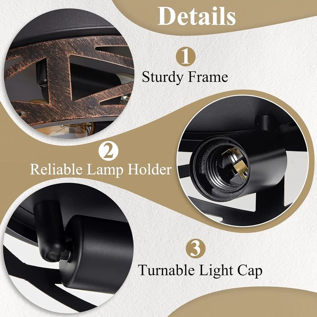 Alt view image 4 of 7 - SKEJAO Flush Mount Ceiling Light Fixture,Vintage Metal Black Hallway Light Fixtures Ceiling,Light Fixtures Ceiling Mount for Farmhouse,Kitchen,Hall,Brown(1 Pack (Retro Metal Black, 13.11 inch)