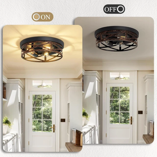 Alt view image 6 of 7 - SKEJAO Flush Mount Ceiling Light Fixture,Vintage Metal Black Hallway Light Fixtures Ceiling,Light Fixtures Ceiling Mount for Farmhouse,Kitchen,Hall,Brown(1 Pack (Retro Metal Black, 13.11 inch)